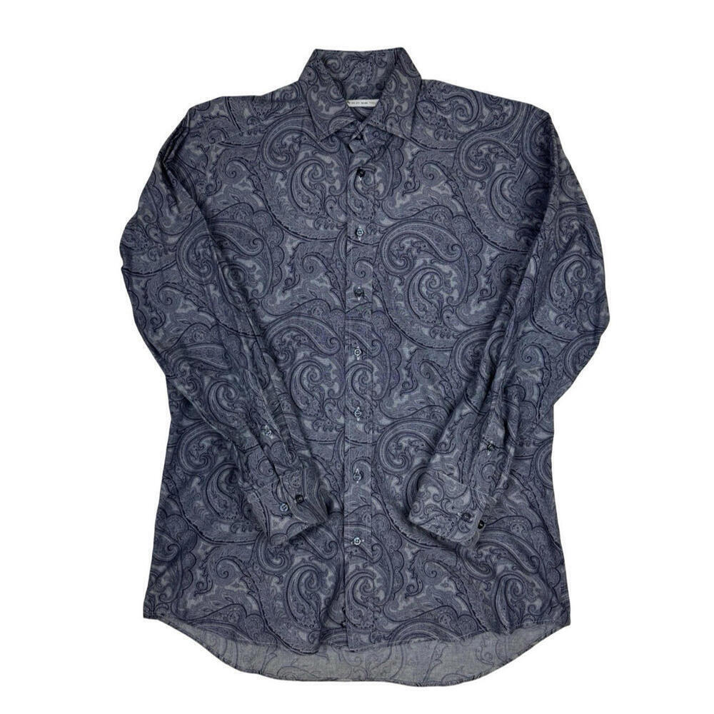 Etro Paisley Button-Up Long Sleeve Shirt Blue Paisley Size 39